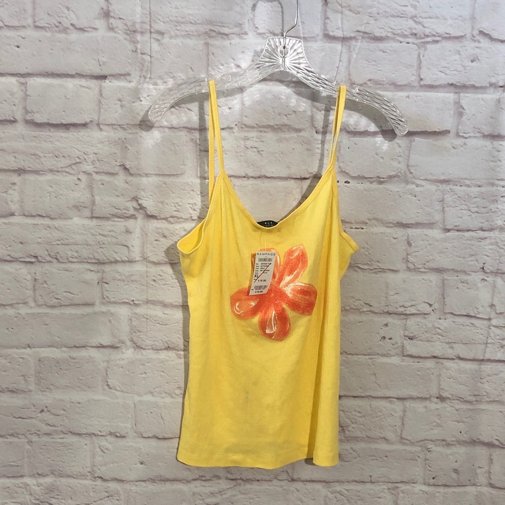 Rampage Yellow Floral Appliqué Cami Tank Top XL NWT